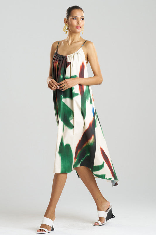 Buy Amalfi Printed Cotton Poplin Open Back Dress in Neutral Green Online Neutral Green Natori