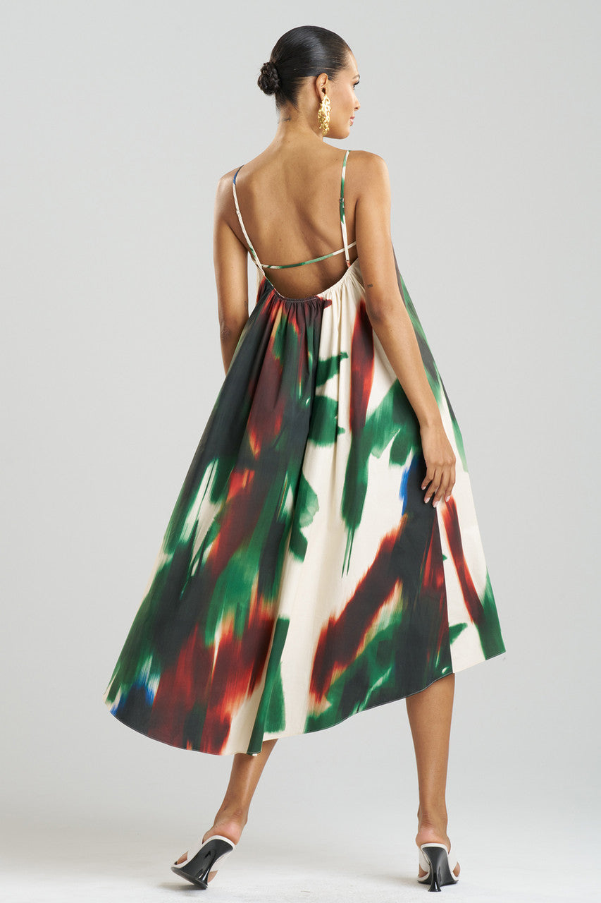 Buy Amalfi Printed Cotton Poplin Open Back Dress in Neutral Green Online Neutral Green Natori