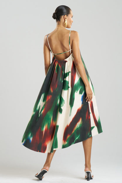 Buy Amalfi Printed Cotton Poplin Open Back Dress in Neutral Green Online Neutral Green Natori