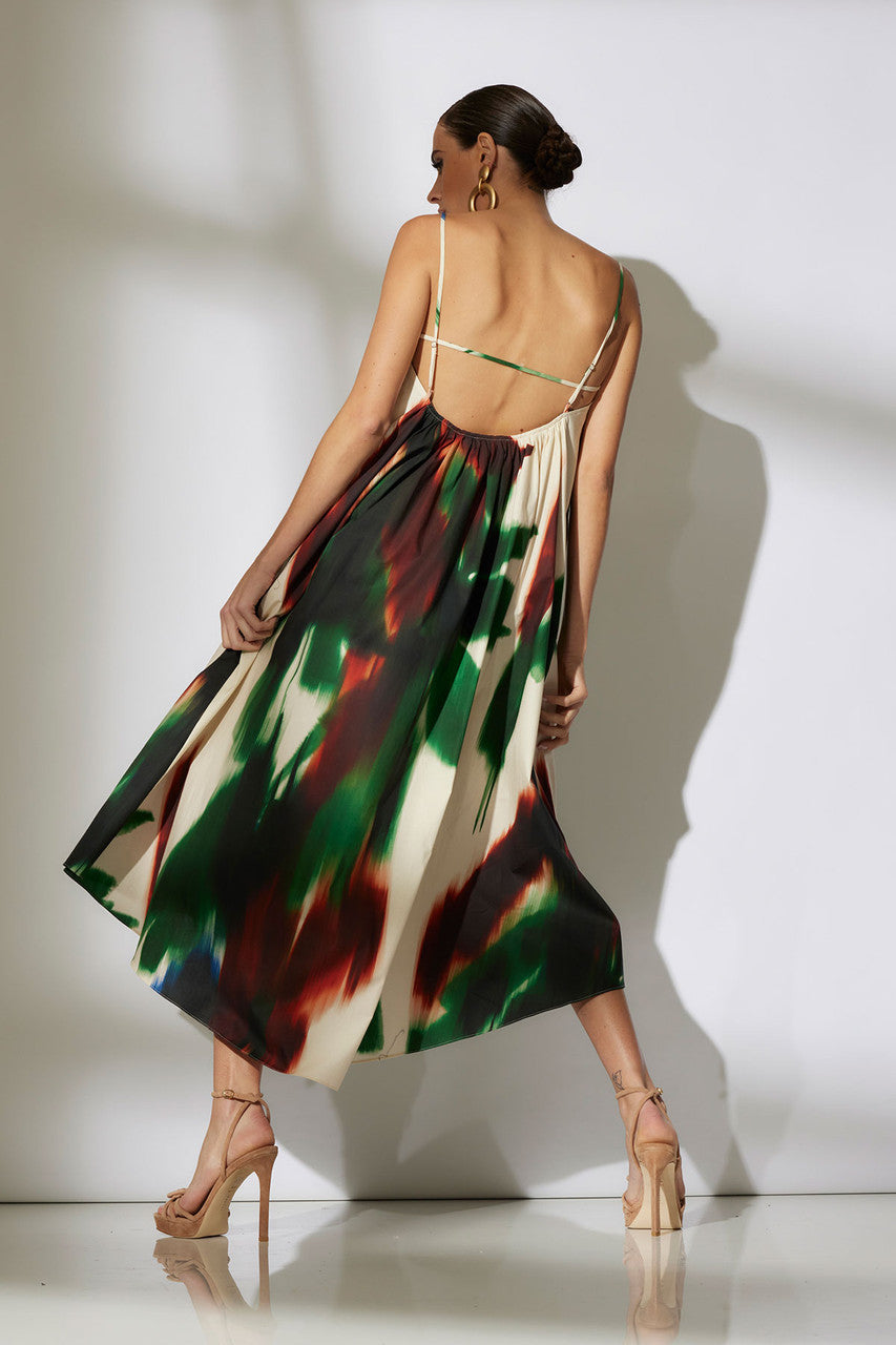 Buy Amalfi Printed Cotton Poplin Open Back Dress in Neutral Green Online Neutral Green Natori