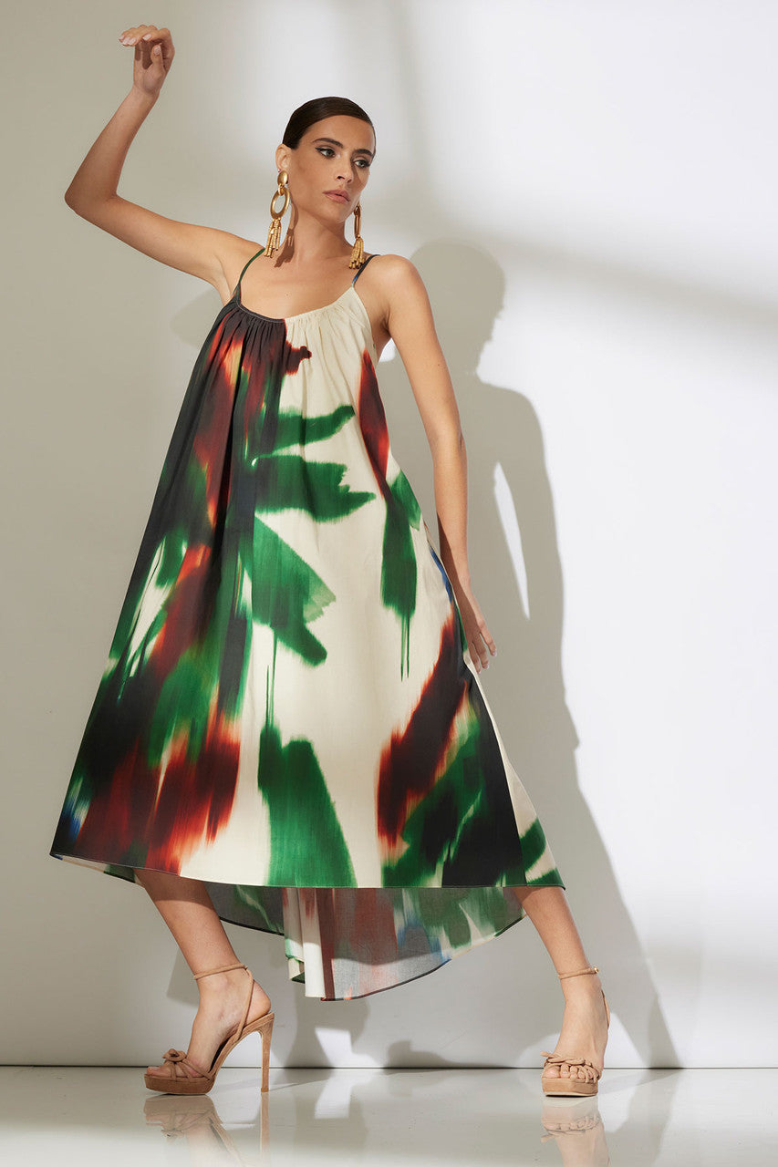 Buy Amalfi Printed Cotton Poplin Open Back Dress in Neutral Green Online Neutral Green Natori