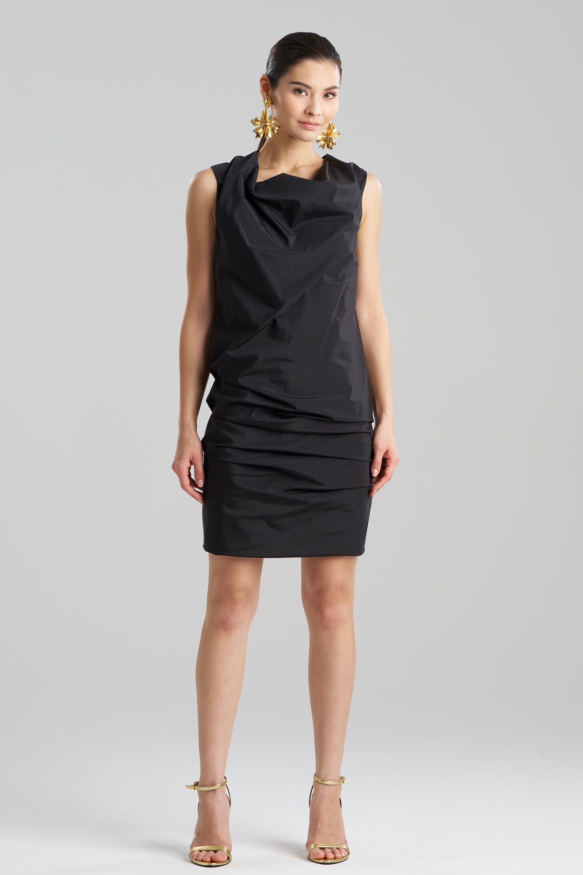 Techno Poplin Asymmetrical Origami Dress Black Natori