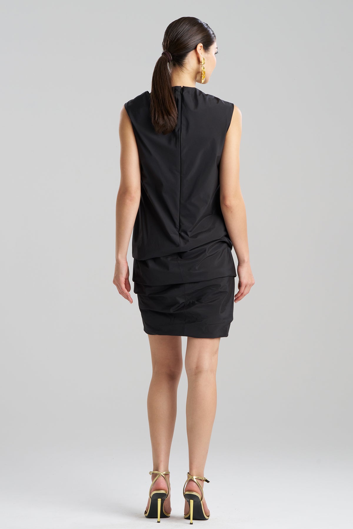Techno Poplin Asymmetrical Origami Dress Black Natori