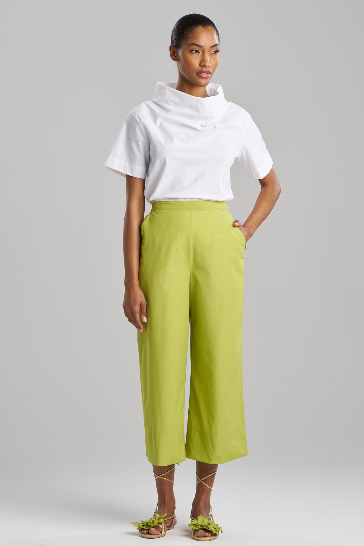 Techno Poplin Cropped Pants Pear Natori