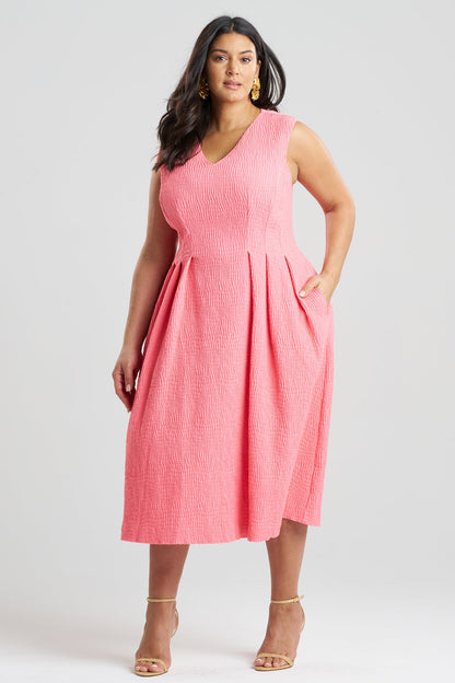Textured Cotton Jacquard Sleeveless Pleated Dress Flamingo Pink Natori