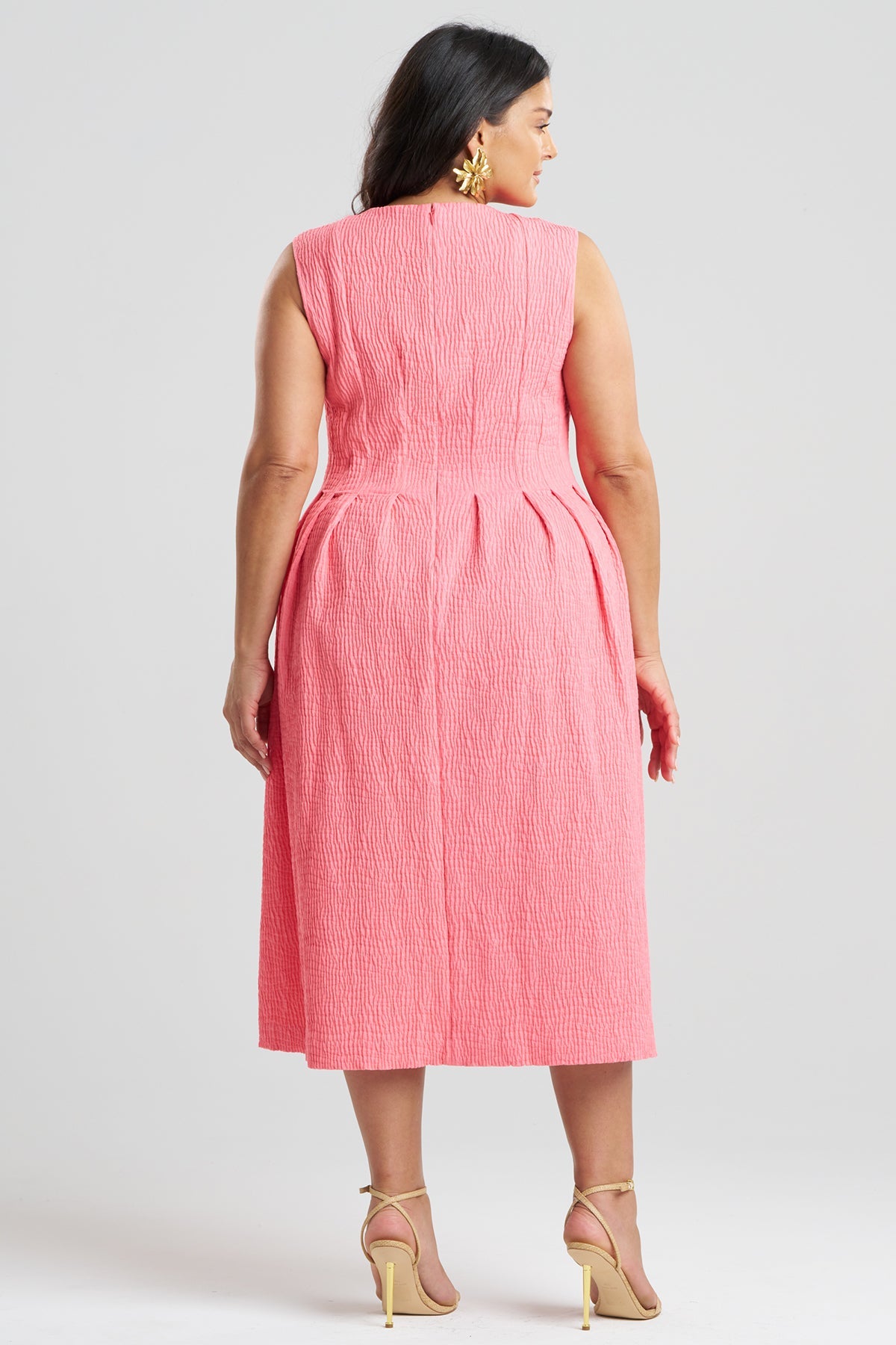 Textured Cotton Jacquard Sleeveless Pleated Dress Flamingo Pink Natori