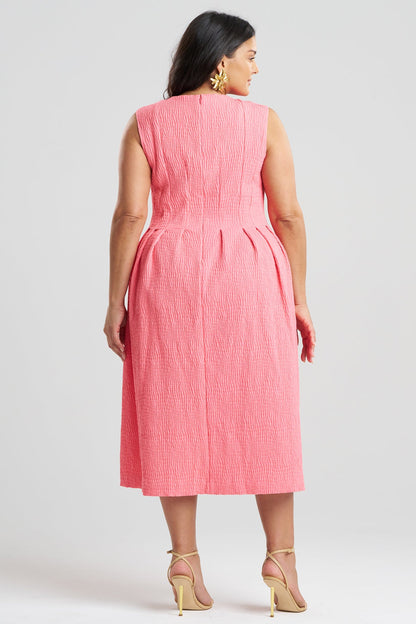 Textured Cotton Jacquard Sleeveless Pleated Dress Flamingo Pink Natori