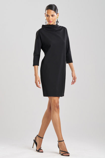 Buy Compact Knit Funnel Shift Dress in Black Online Black Natori