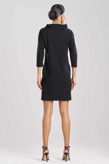 Buy Compact Knit Funnel Shift Dress in Black Online Black Natori