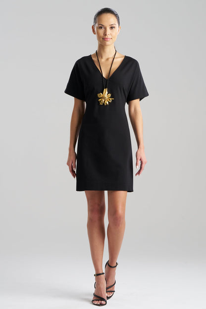 Compact Knit Short Sleeve Sheath Dress Black Natori