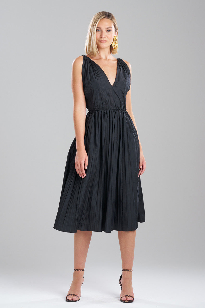 Buy Taffeta Plisse A-line Dress in Black Online Black Natori