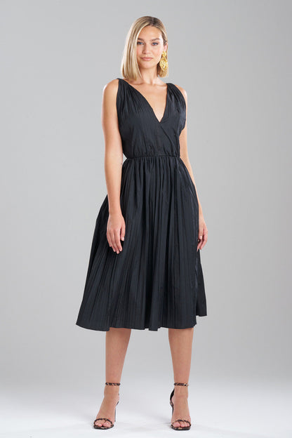 Buy Taffeta Plisse A-line Dress in Black Online Black Natori