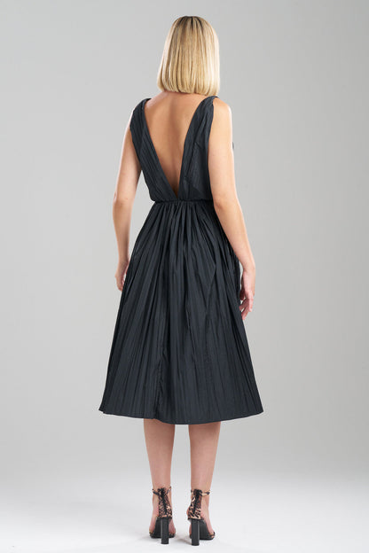 Buy Taffeta Plisse A-line Dress in Black Online Black Natori
