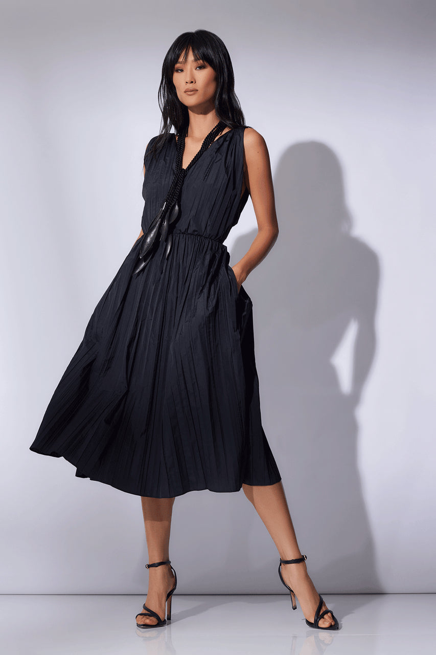 Buy Taffeta Plisse A-line Dress in Black Online Black Natori