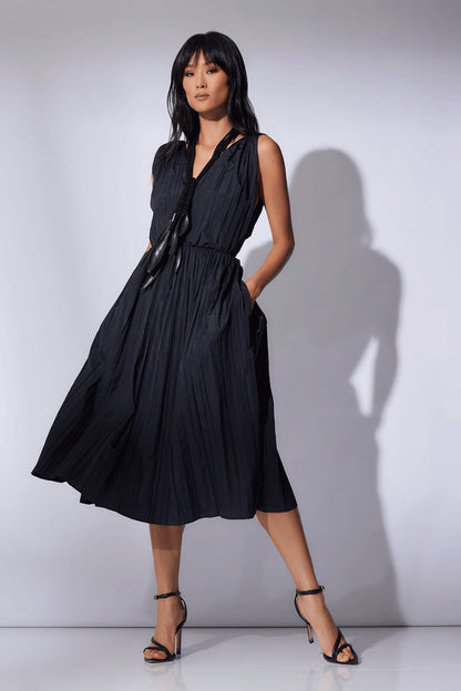 Buy Taffeta Plisse A-line Dress in Black Online Black Natori
