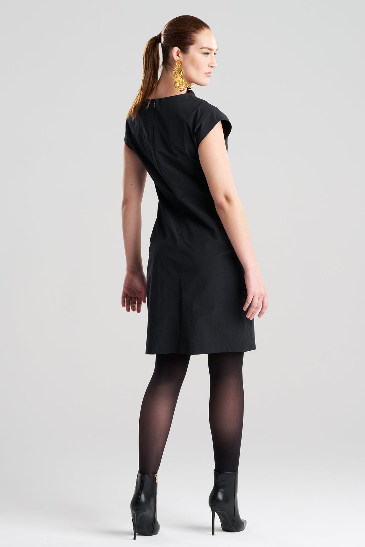Taffeta Asymmetric Draped Dress Black Natori