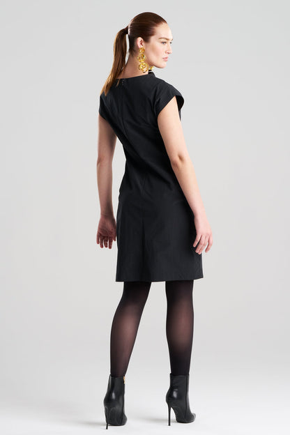 Taffeta Asymmetric Draped Dress Black Natori