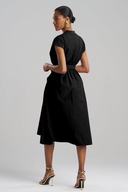 Techno Poplin Tie Front Dress Black Natori