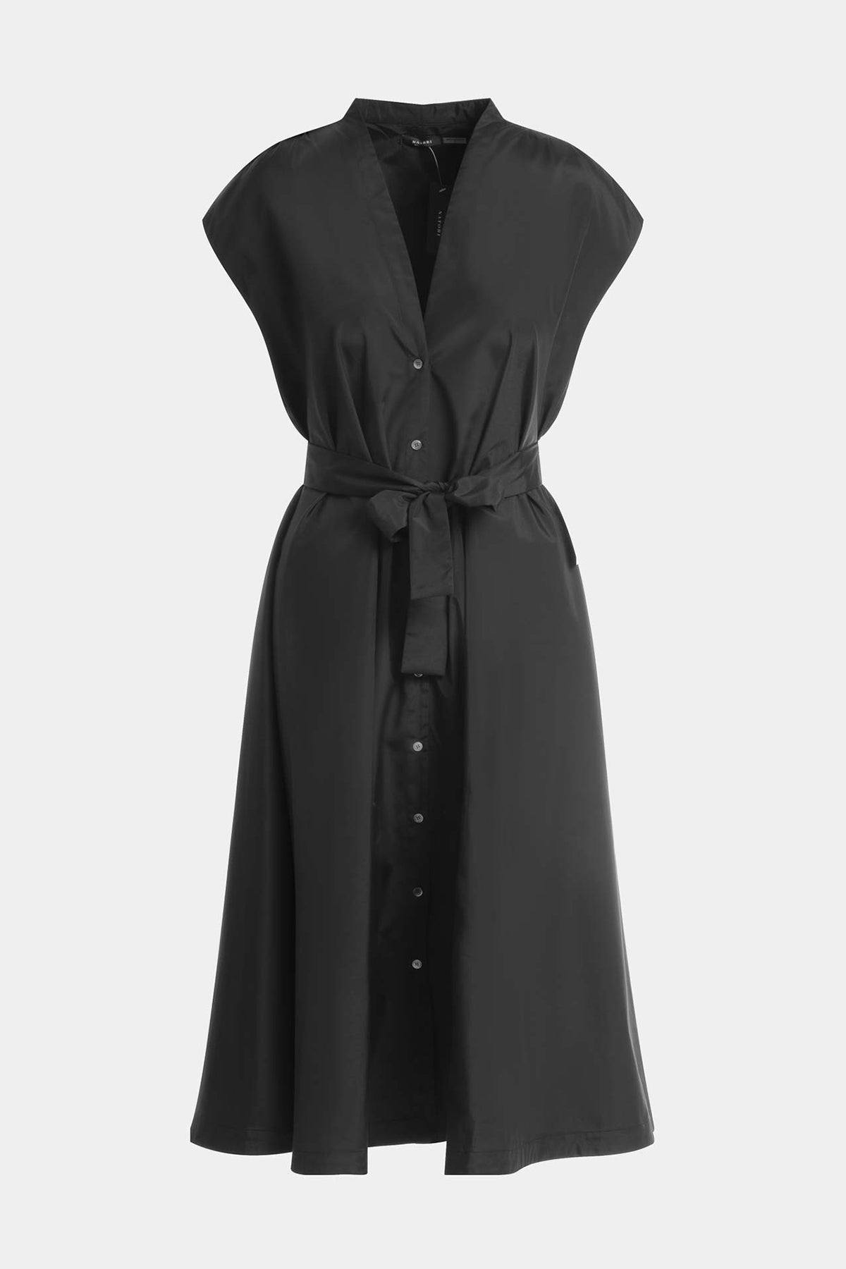 Techno Poplin Tie Front Dress Black Natori