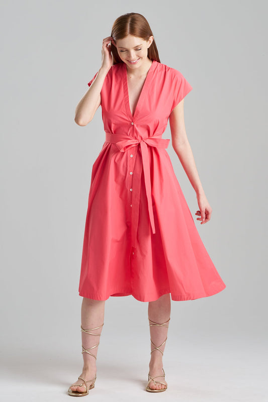 Techno Poplin Tie Front Dress Vivid Coral Natori
