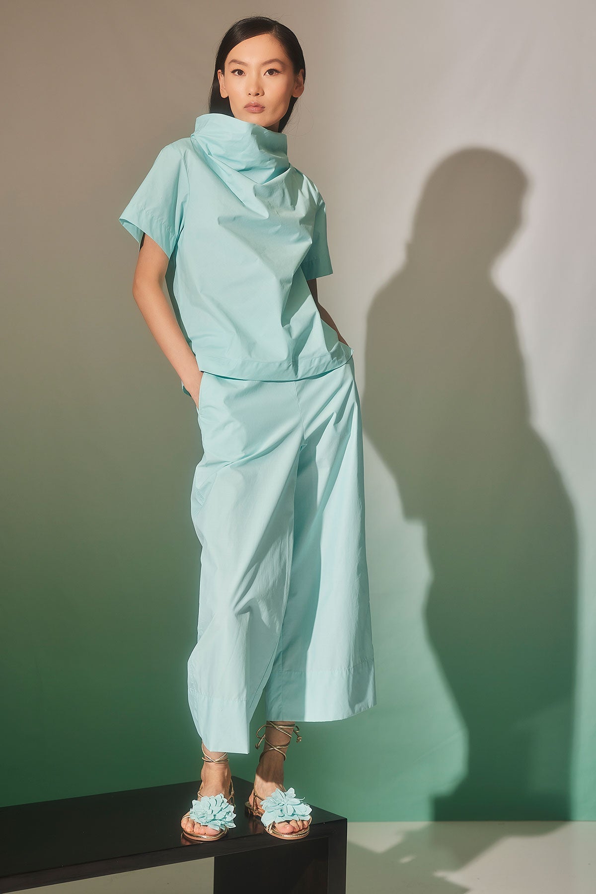 Techno Poplin Cropped Pants Mizu Blue Natori
