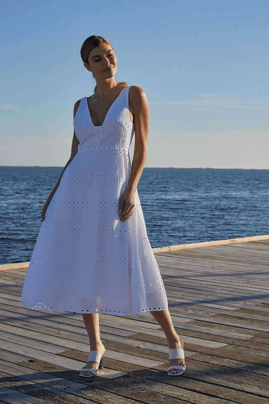 Buy Round Eyelet Dress in White Online White Natori