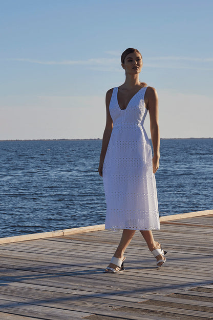 Buy Round Eyelet Dress in White Online White Natori