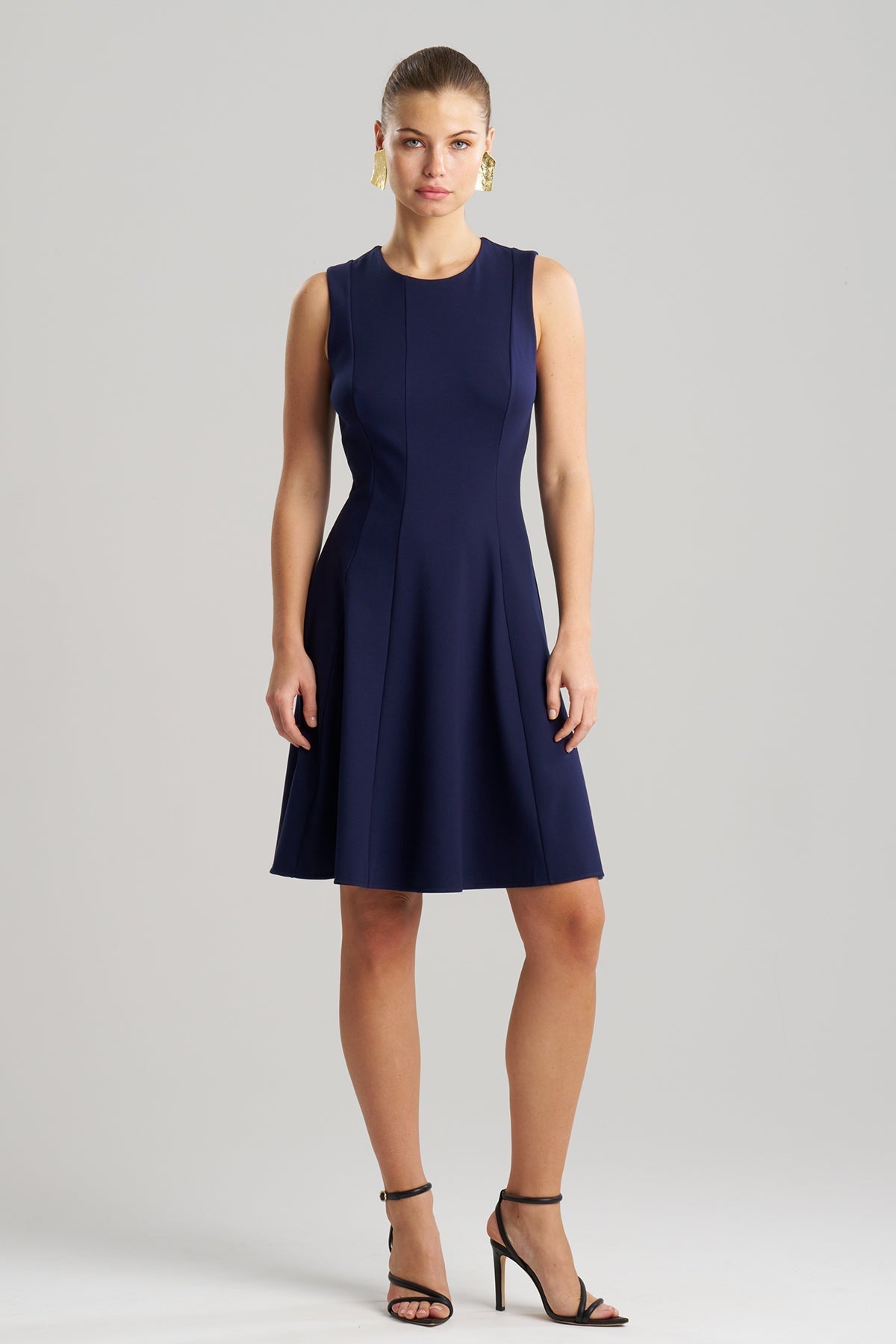 Compact Knit Fit & Flare Dress Midnight Navy Natori