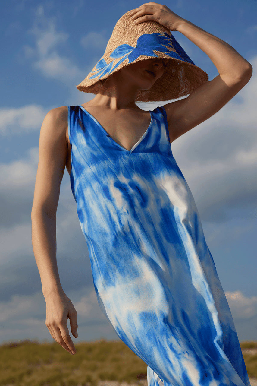 Buy Santorini Printed Cotton Silk Trapeze Tank Dress in Majorelle Online Majorelle Natori