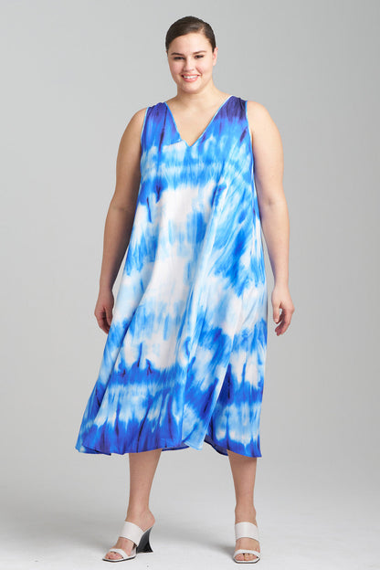 Buy Santorini Printed Cotton Silk Trapeze Tank Dress in Majorelle Online Majorelle Natori