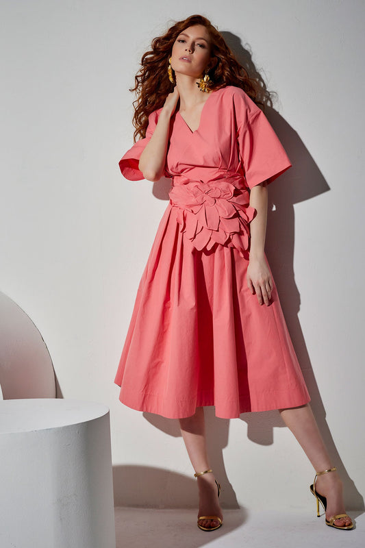 Tech Cotton Taffeta V-Neck Dress Flamingo Pink Natori