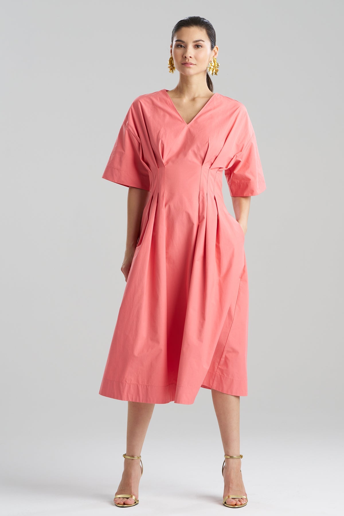 Tech Cotton Taffeta V-Neck Dress Flamingo Pink Natori