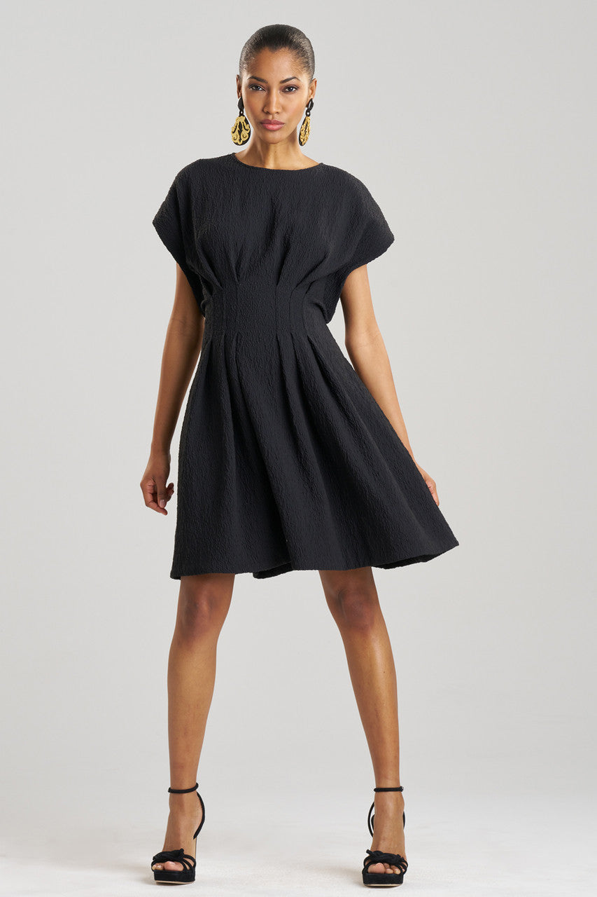 Buy Stretch Texture Jacquard Pleated Dress in Black Online Black Natori