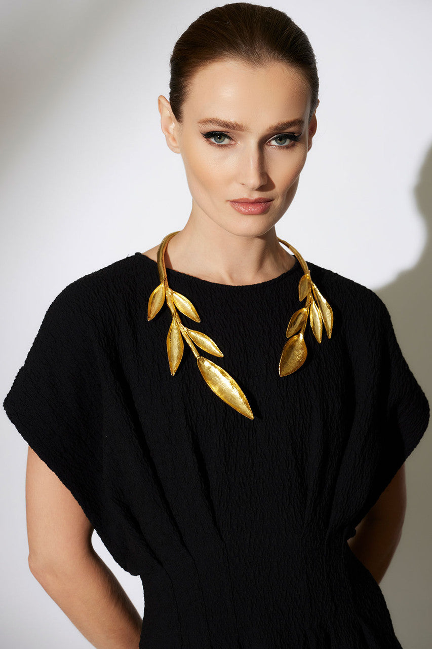 Buy Stretch Texture Jacquard Pleated Dress in Black Online Black Natori