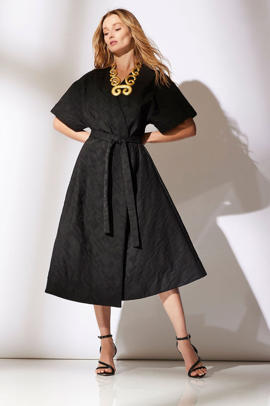 Buy Geo Texture Jacquard Kimono Wrap Dress online Black Natori