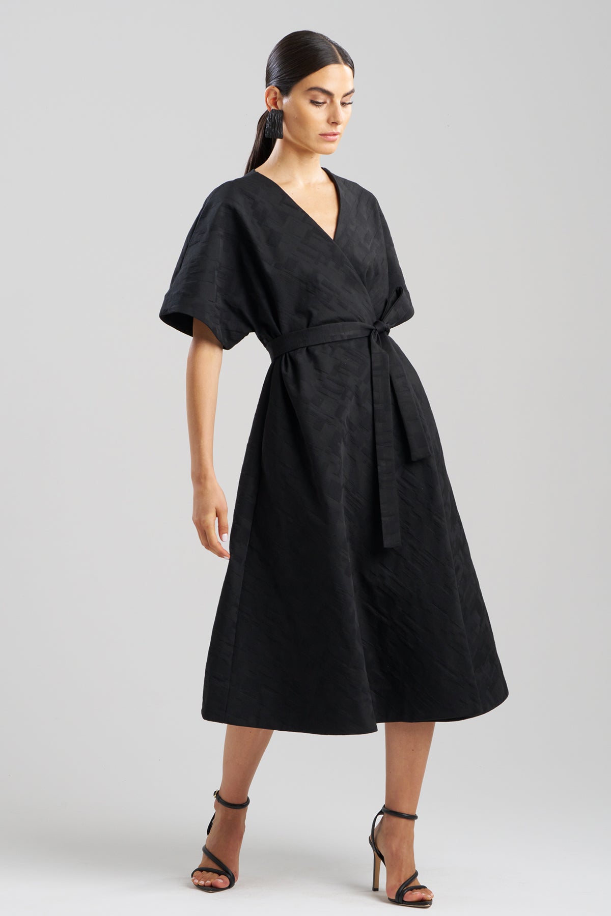 Buy Geo Texture Jacquard Kimono Wrap Dress online Black Natori