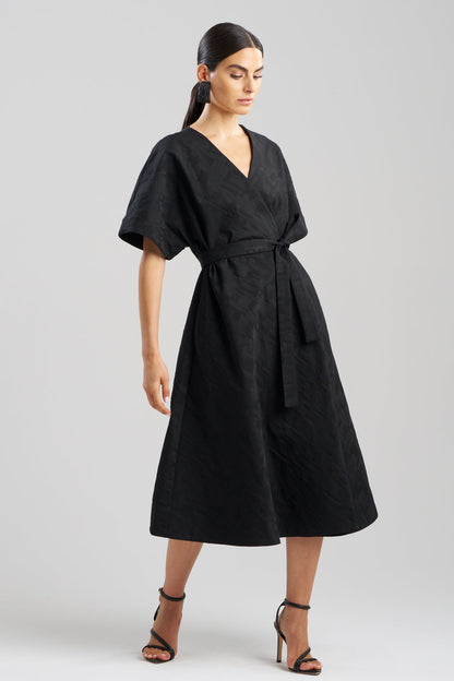Buy Geo Texture Jacquard Kimono Wrap Dress online Black Natori