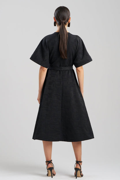 Buy Geo Texture Jacquard Kimono Wrap Dress online Black Natori