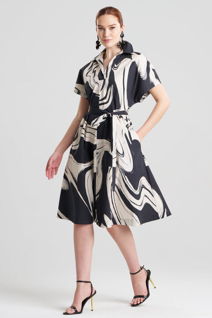 Kaze Cotton Short Sleeve Trapeze Dress Black Natori