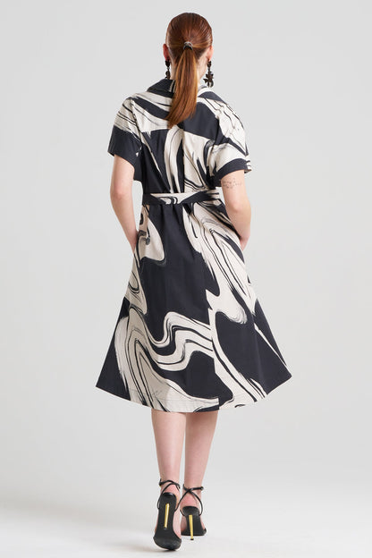 Kaze Cotton Short Sleeve Trapeze Dress Black Natori