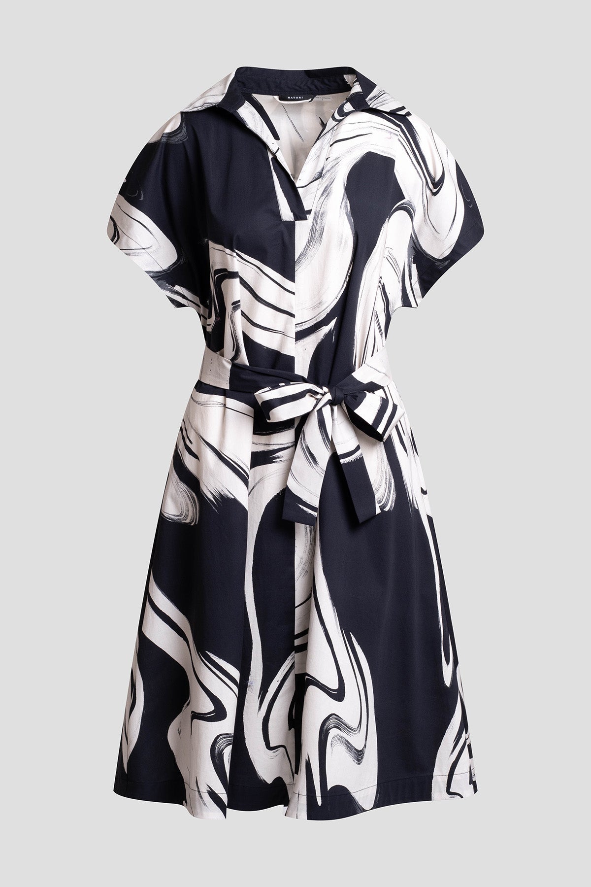 Kaze Cotton Short Sleeve Trapeze Dress Black Natori