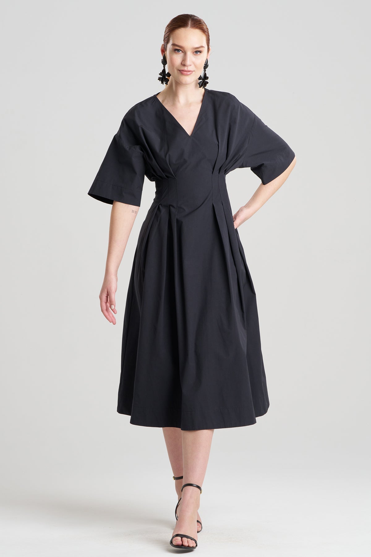 Tech Cotton Taffeta V-Neck Dress Black Natori
