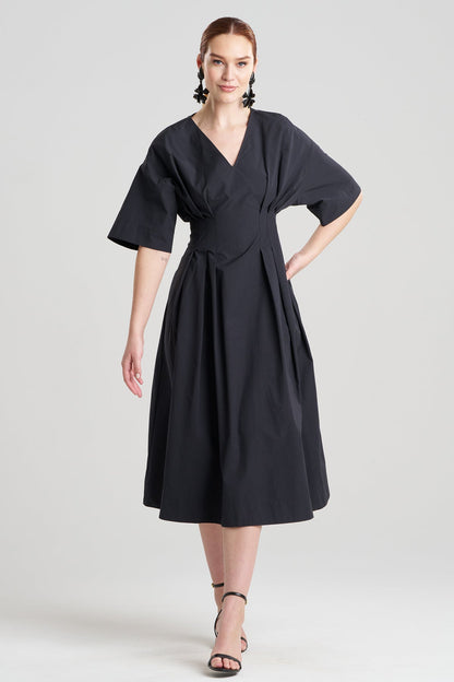Tech Cotton Taffeta V-Neck Dress Black Natori