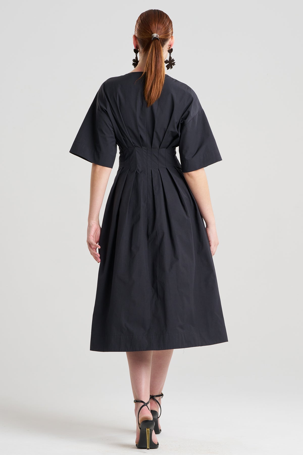 Tech Cotton Taffeta V-Neck Dress Black Natori