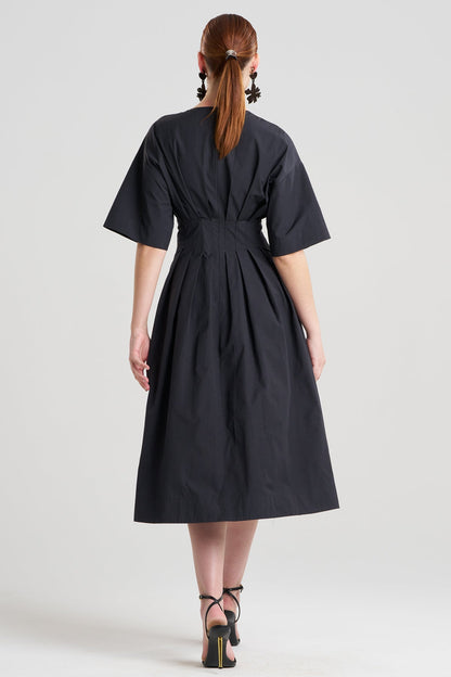 Tech Cotton Taffeta V-Neck Dress Black Natori