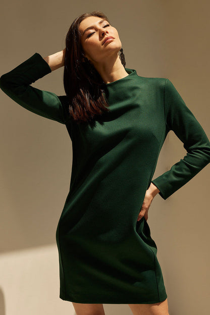 Buy Double Jersey Mock Neck Sheath Dress in Bottle Green Online Bottle Green Natori
