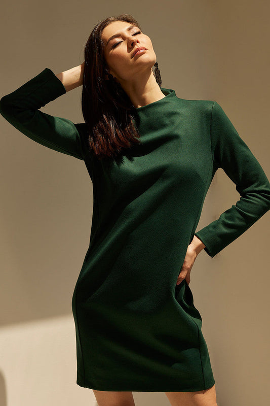 Buy Double Jersey Mock Neck Sheath Dress in Bottle Green Online Bottle Green Natori