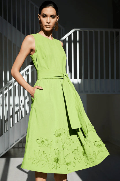 Buy Linen Embroidered Fit & Flare Dress in Pear Online Pear Natori