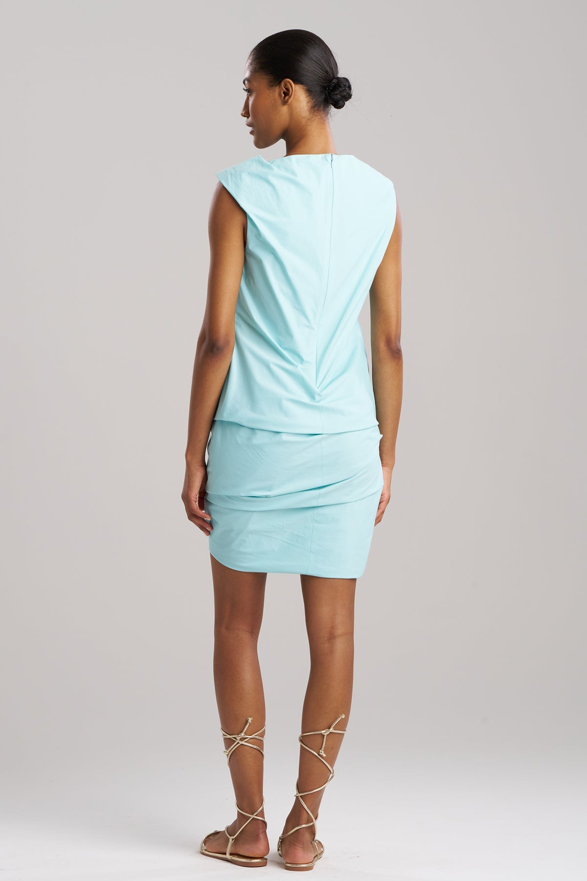Techno Poplin Asymmetrical Origami Dress Mizu Blue Natori