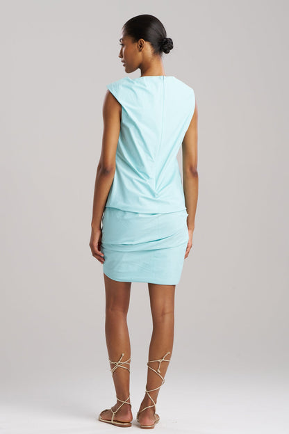 Techno Poplin Asymmetrical Origami Dress Mizu Blue Natori